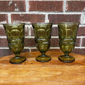 Argus Green Fostoria Iced Tea Glass Footed Stem VTG MCM Henry Ford Set of 3